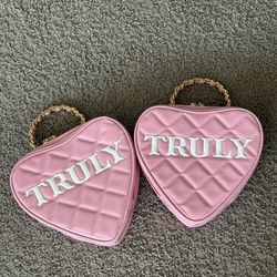 Truly Beauty Pink Quilted Heart Purse Bag With Gold Chain Makeup Handbag