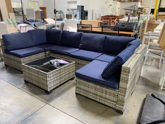 New Assembled 7-Piece Outdoor Patio Furniture Set, PE Wicker Rattan Sectional Sofa Conversation Set with Tempered Glass Table