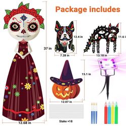 Halloween Decorations Outdoor Yard Signs DIY Kit Glow in the Dark Skeleton Cat Dog Silhouette for Holiday/Party/Yard/Garden 