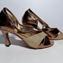Dance Shoes Gold  3” heel Ballroom Sandal Size 8