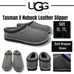UGG Men's Tasman ll Nubuck Leather Slipper / Mules, Sizes 9 or 11 (Dark Oregano Green)