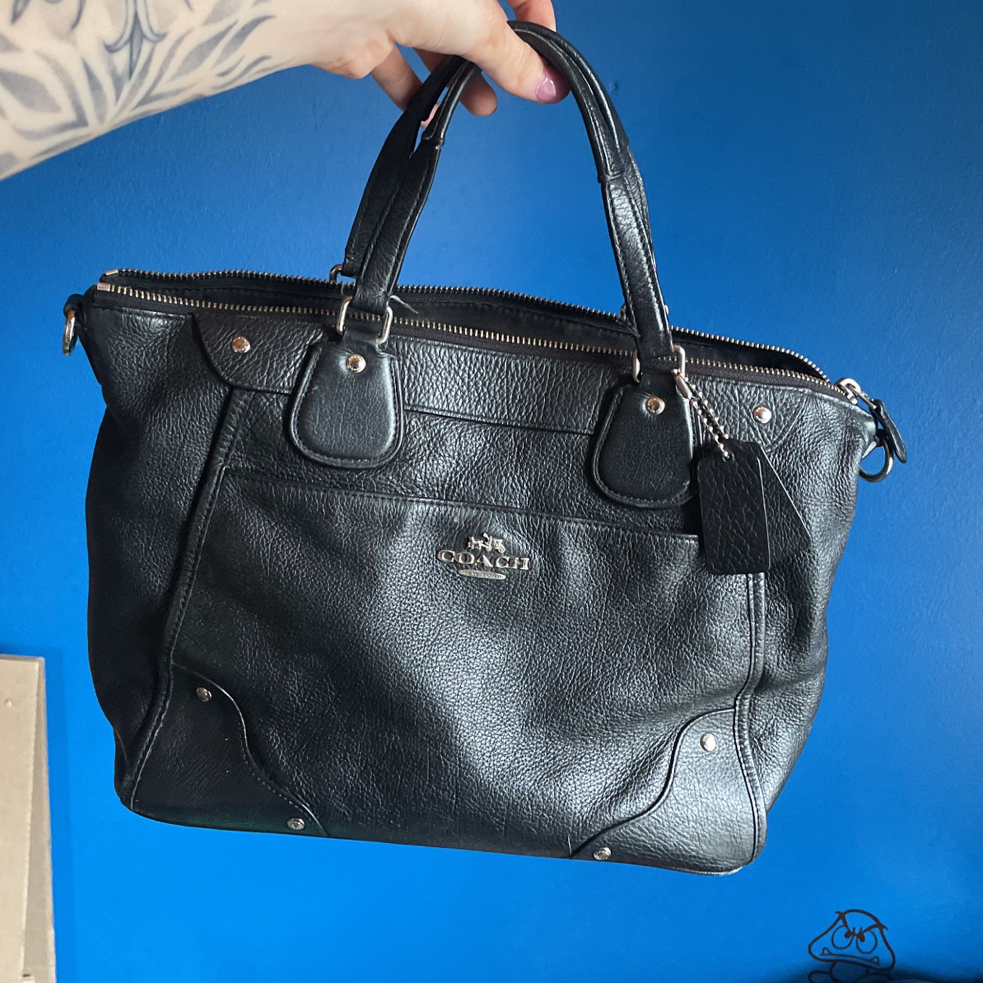Coach F34040 Mickie Satchel Grain Leather Handbag Purse Tote Bag Black