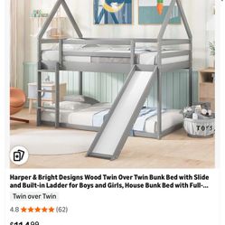 Twin House style Bunk bed With Slide