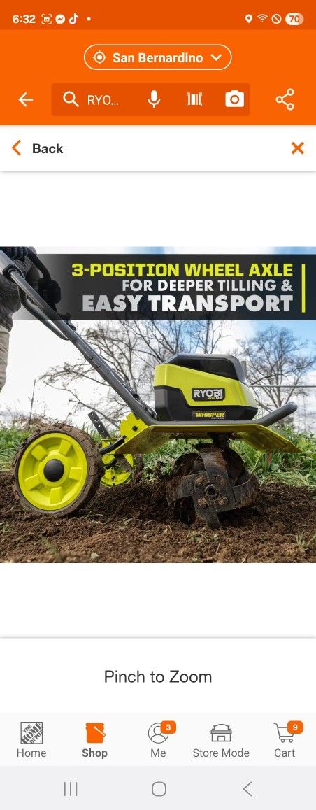 RYOBI 40V HP BRUSHLESS 16" FRONT TOOL ONLY TILLER Tool Only