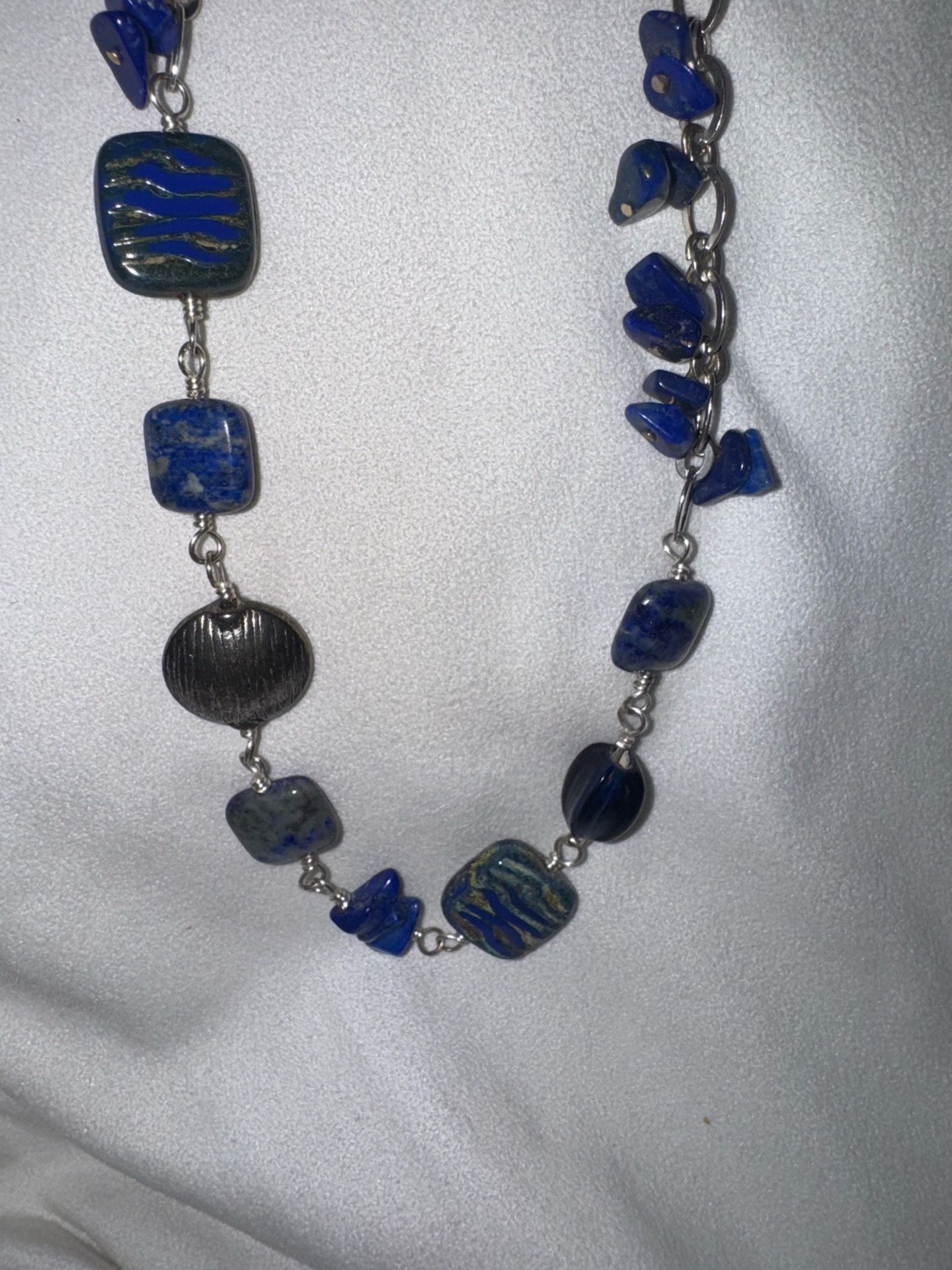 Vintage Custom Silver Lapis Lazuli 30" Necklace with Shepherd's Hook Clasp