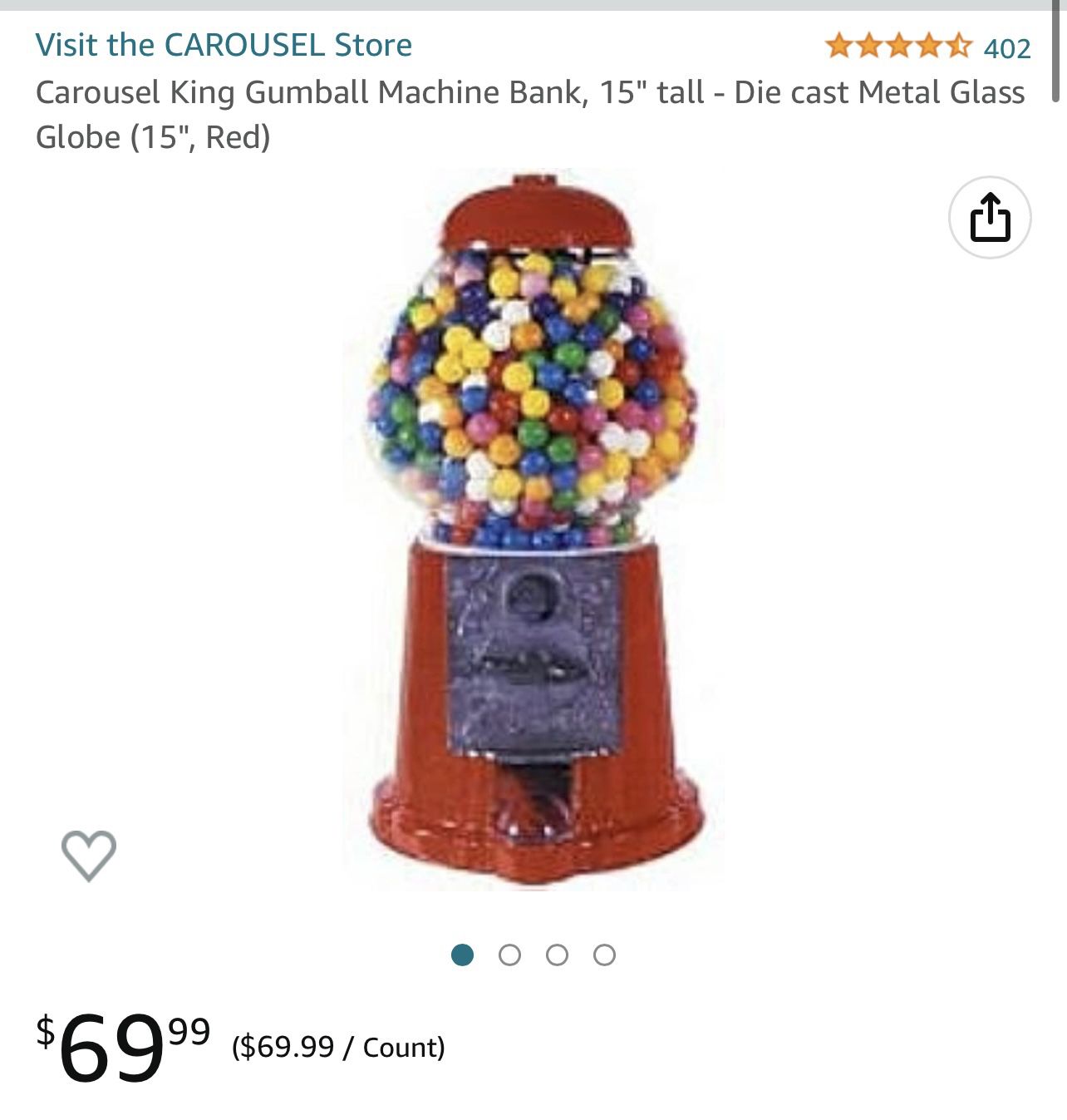 Carousel King Gum ball Machine Bank 15” Tall