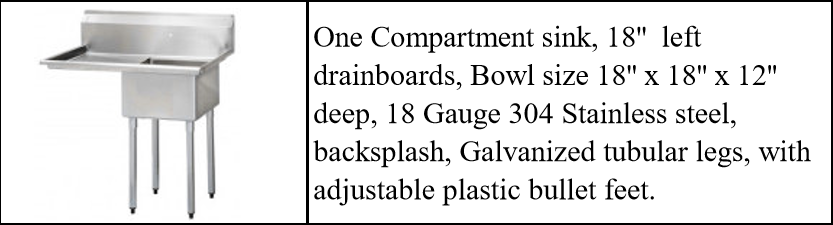 18 ins left one compartment sink NSF C1T181812-18L