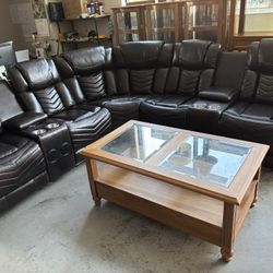 Leather Power Recliner With Speaker And Led Light 