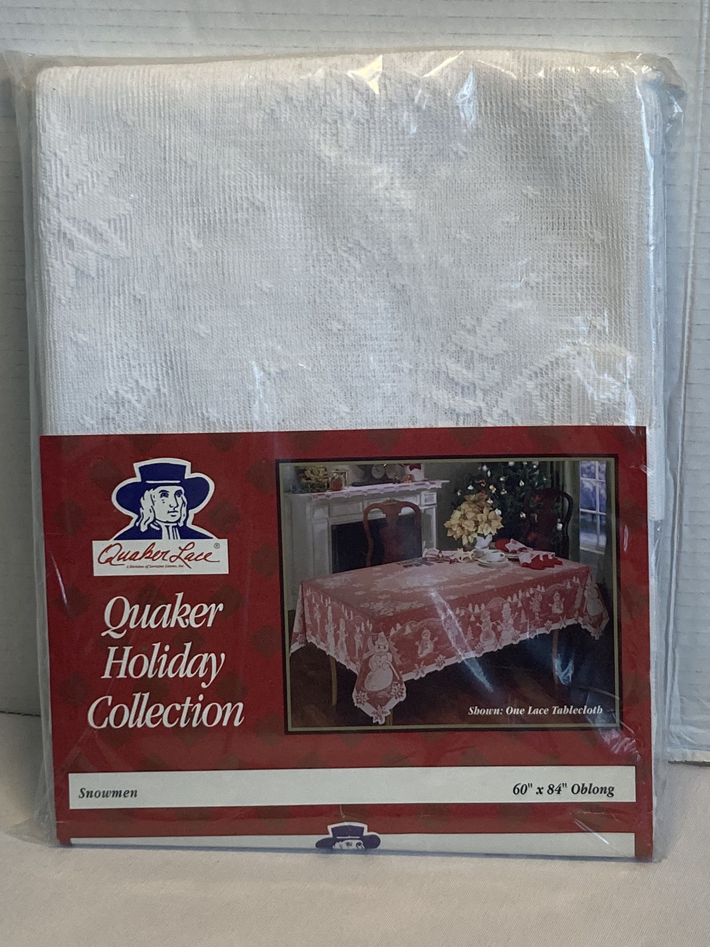 Vintage Quaker Lace Holiday Christmas Village 60 x 84 Oblong White Tablecloth