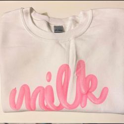 Gildan Heavy Blend unisex Crew Neck Sweatshirt /white/ milk/ Pink  letters-XL
