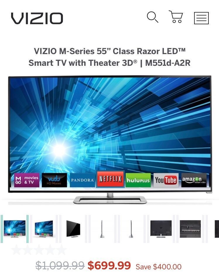 VIZIO M-Series 55” Class Razor LED Smart TV with Theater 3D M551d-A2R