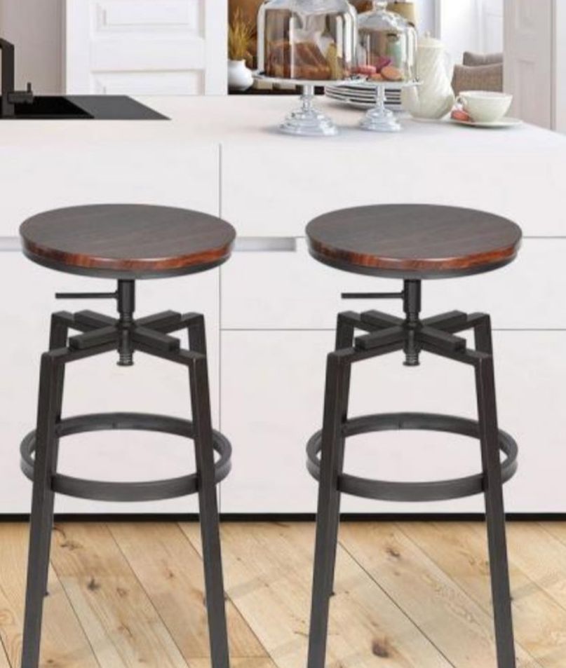 24-28.9 in. Walnut Color Industrial Style Bar Stool (Set of 2)