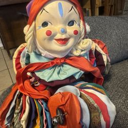 Vintage HANDMADE CIRCLE FABRIC CLOWN DOLL SCRAP FABRIC DOLL