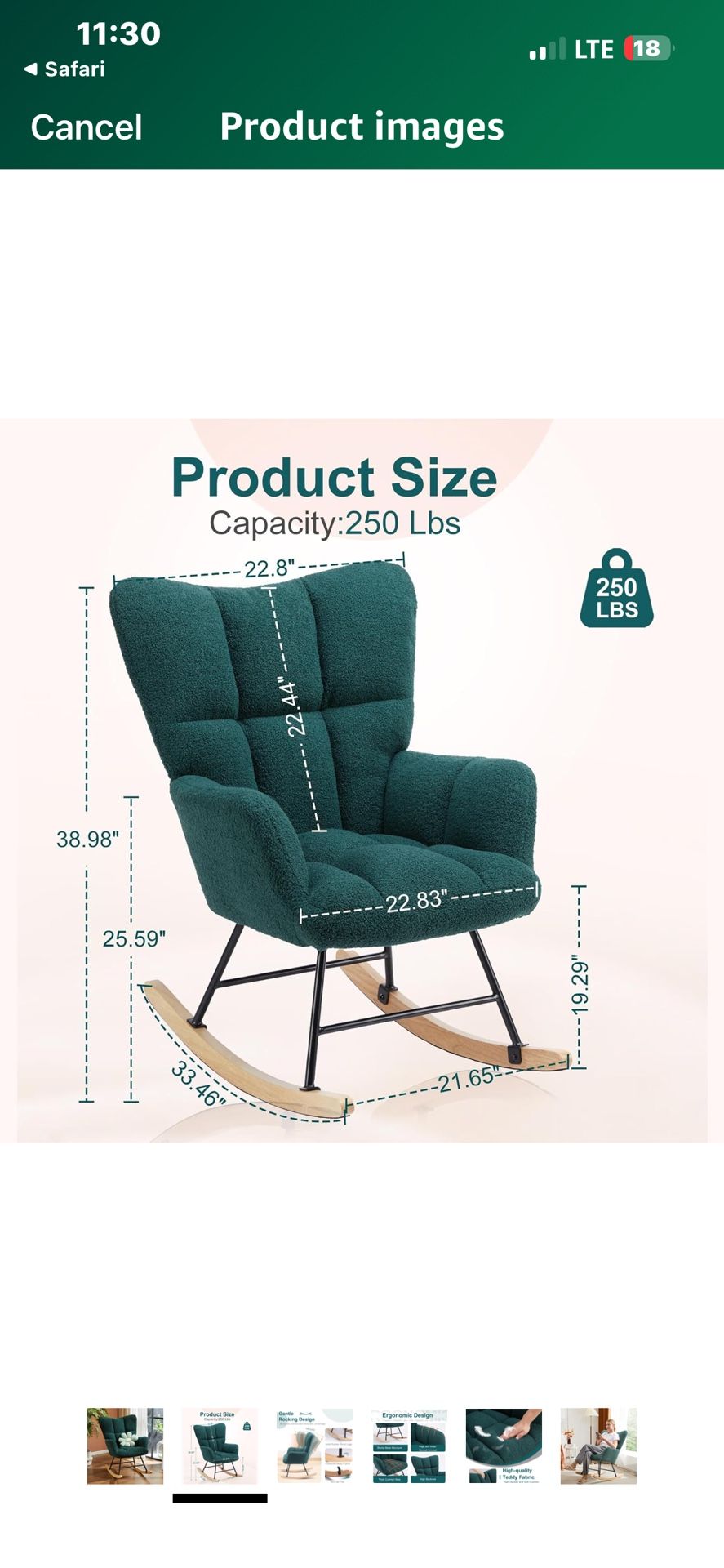 Forest Green Teddy Upholstered Rocking Chair Fully Assembled