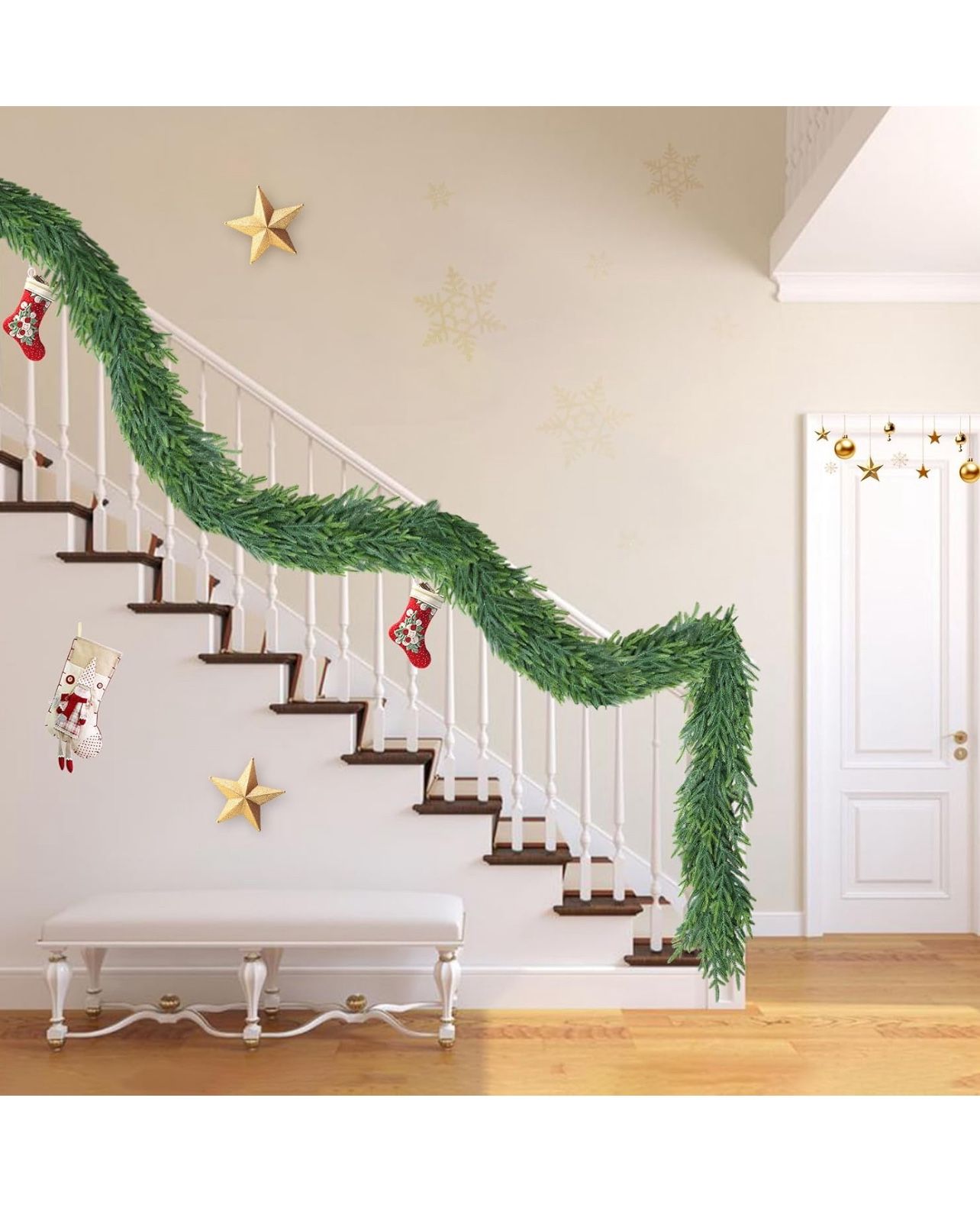 Brandnew 9 Ft Christmas Cedar Garland for Staircase Railing Real Touch Soft Bendable Faux Winter Xmas Greenery Pine Garlands Mantle Garland for Decora