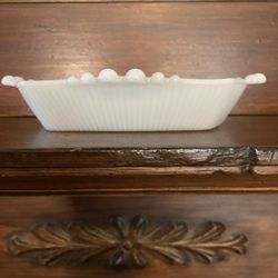 Vintage White Milk Glass Anchor Hocking # 125, Criss Cross Bon Bon Dish