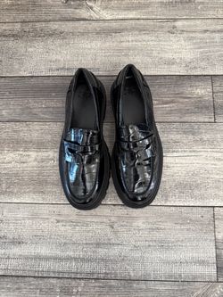 Black Croc-Embossed Platform Penny Loafers