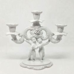 Vintage White Porcelain 3-Arm Cherub Candelabra Italian