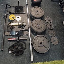 Full Gym Set With Row Machine & Rogue Bumper Plates