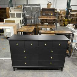 Black 10-Drawers Wood Double Chest of Drawer 55.1 in. W x 15.7 in. D x 35.4 in. H Dresser Organizer 330034-01