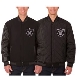 Las Vegas Raiders JH Design Wool & Leather Reversible Jacket with Embroidered Logos - Black
