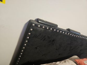 Black Velvet Tufted Headboard with Nailhead Trim full-size frame