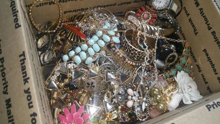 Box of wearable jewelry.plus crafting.