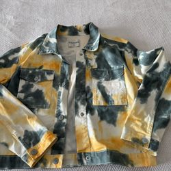 New Vigoss Graphic Tie Dye Style Yellow Grey White Denim Jacket