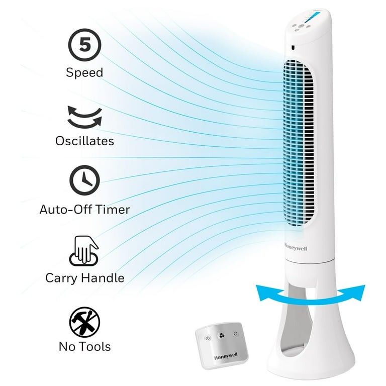 Honeywell 40" White Quiet Set Oscillating Tower Fan, 30ft Air Circulat