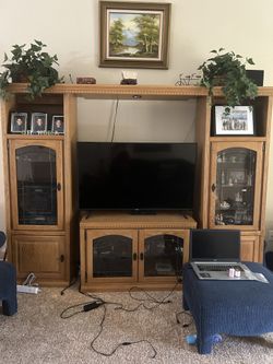 Wooden Lighted Entertainment Center 