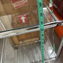 3 Shelves Glass And Silver Color Cabinet Shelving Unit Night Stand 