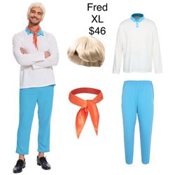 Fred Scooby Doo Men’s Halloween Costume XL  60’s 70’s Hippie Costume 