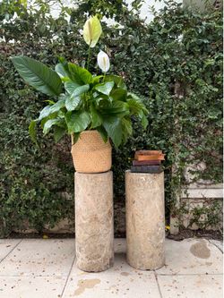 Pair of Solid Marble Pedestals / Display Columns – 28” Tall – Designer Decor