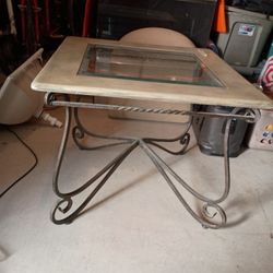 Glass And Rod Iron End Table