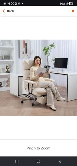 Large Overstuffed Polyester Rolling Swivel Ergonomic Drafting Chairs Chair in White with Arms