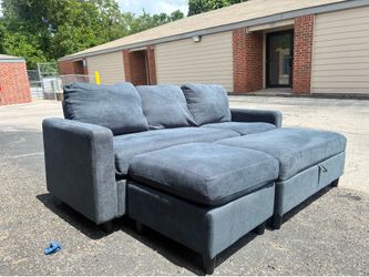 Blue Couch + 2 Ottomans - Clean - Must Go Today