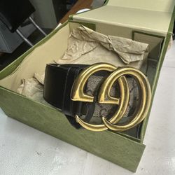 Gucci Wide Leather Belt Gg Buckle# 41112