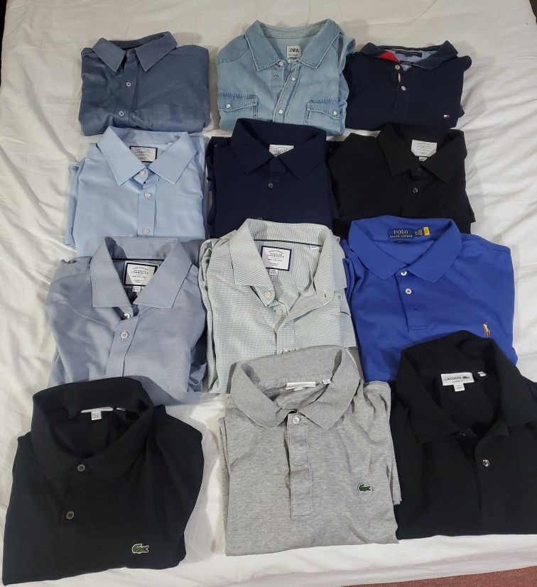 12 Mens Brand Name Shirts. Size 2XL