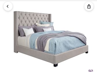 Grey Tufted Low Profile Bed