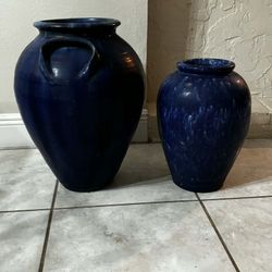 Vintage Pair Of Blue Vases 20”H 16”H