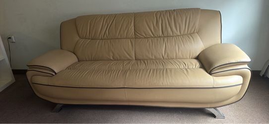 Beige Leather 3-Seater