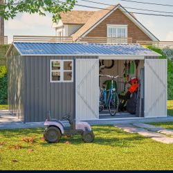 12x10 FT Outdoor Storage Shed Metal, Large Garden Tool Sheds Outdoor with Lockable Doors, Waterproof Steel Utility Storage Building, Heavy Duty Equipm