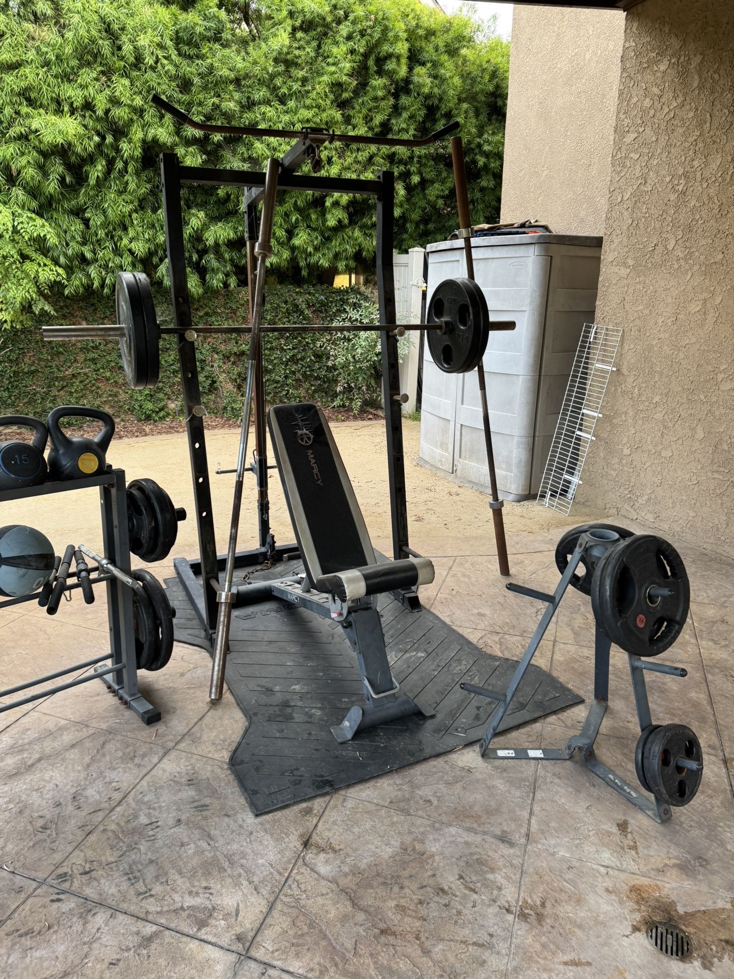 Weight Set Including weights, bench, racks, bars and power Station