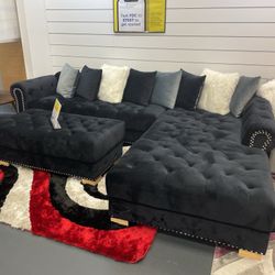 Black Velvet Sectional Sofa With Ottoman ** Ellenton ** $50 Down No Credit Needed