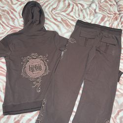 NWT New BCBG Medium Pink Grey Tracksuit Sweats Jacket Pants Set MSRP $160