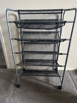 5-Tiered Black Mesh and Metal Shoe Rack