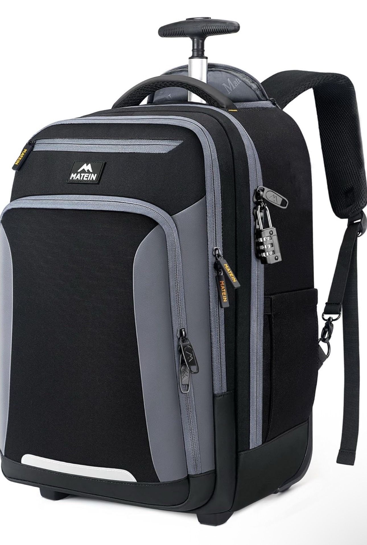 MATEIN Rolling Backpack with Wheels, Flight Approved Anti Theft Rolling Bookbag Fits 17" Laptop, Roller Carry On Luggage Wheeled College School Suitca