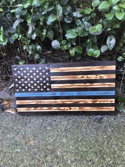 Rustic wood flag thin blue line made by a retired army veteran