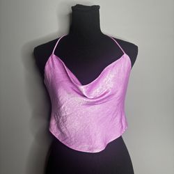 Wild Fable Womens Pink Cowlneck Cropped Y2K Satin Halter Blouse Size XS
