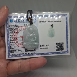Certified A Genuine Green Jade Jadeist Burma Buddha Guardian Pdnt Ropw Necklave (2)